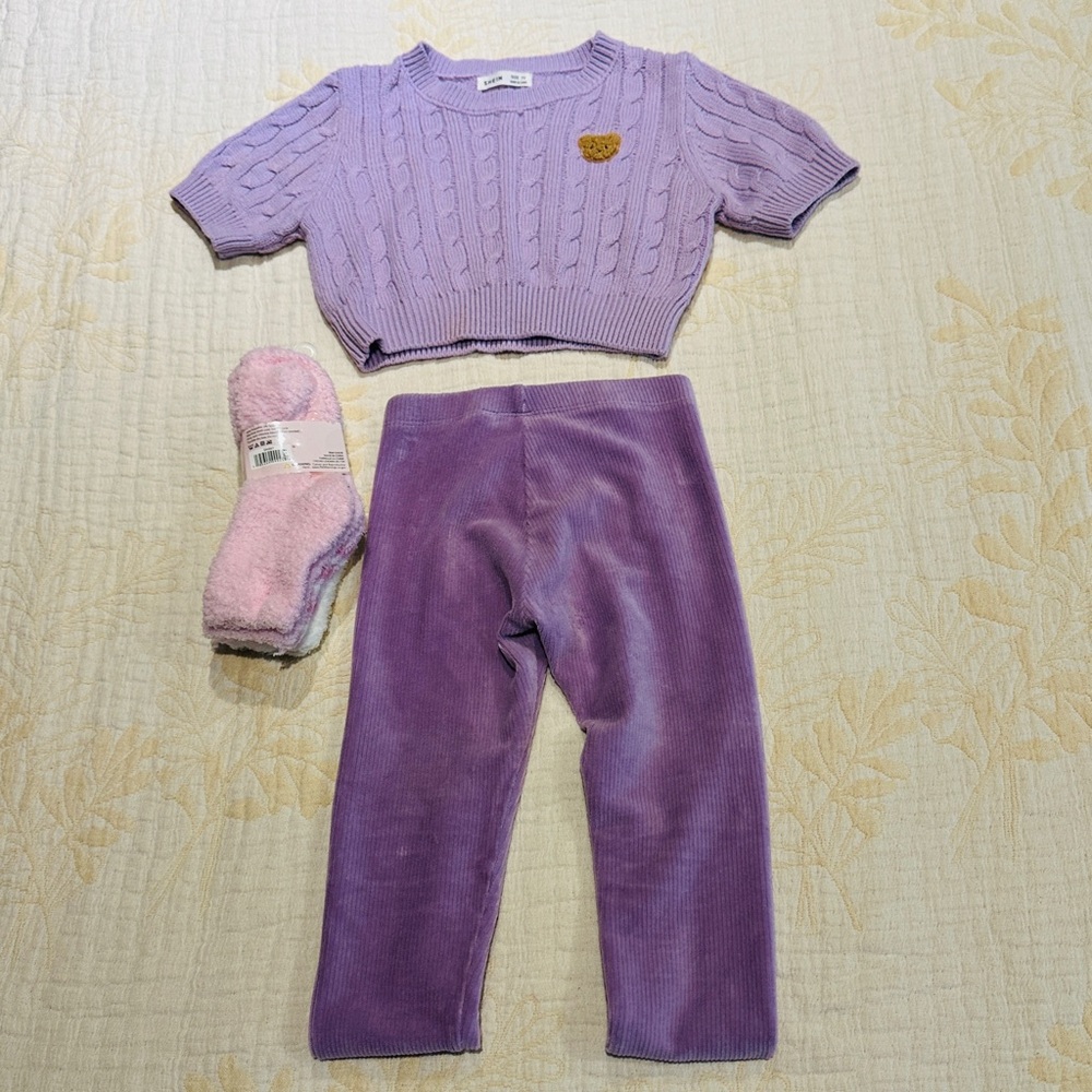 Janie and Jack Lavender Sweater and Leggings Set plus new socks